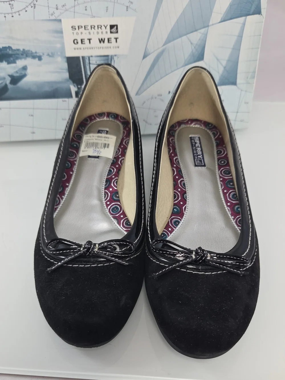 Sperry Camden Top-Sider Black Suede Wedge Ballet Flats Size 8.5